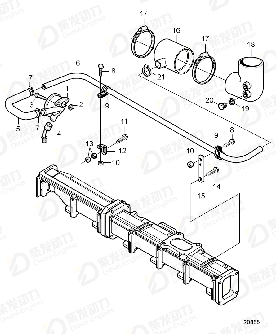 volvo penta Breather pipe 20593256 Drawing